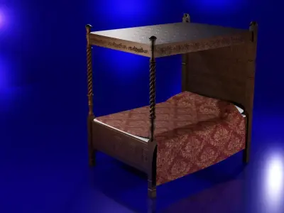 Four Poster Bed Low-poly 3D model