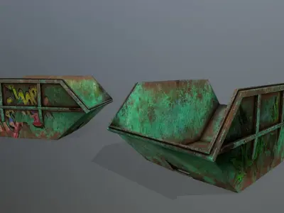 Dumpster three rusty metal boxes Low-poly 3D model