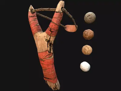 Medieval Wooden Robber Slingshot Weapon Low-poly 3D model