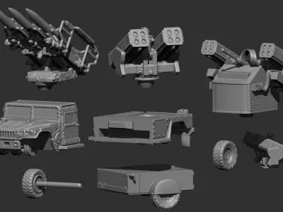 Hummer four military vehicles with different weapons 3D print model