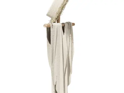 scarecrow two nativity statues with straw hats 3D model