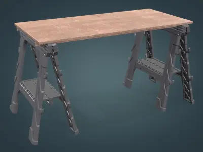 Sawhorse folding workbench Low-poly 3D model