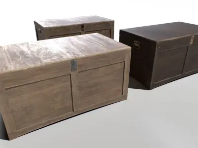 Old wooden trunk  Low-poly 3D model