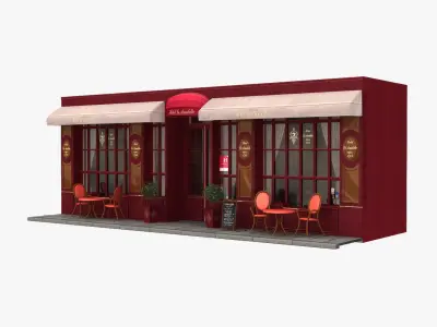 Collection of 22 typical Parisian restaurant hotel facade 3D model