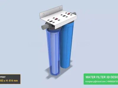 Dual 20 Inch Plastic Water Filter Housing 2 Cartridge Pre Filter 3D model