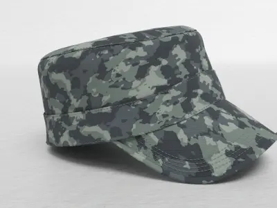 Military camouflage cap Low-poly 3D model