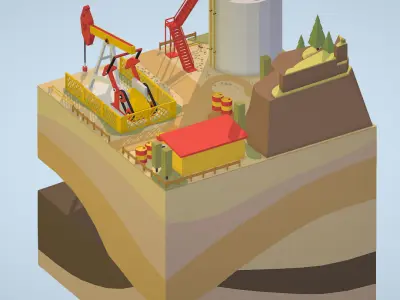 Isometric oil field extracting crude oil Low-poly 3D model