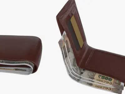 India 500 Rupee Wallet Money Purse 3D model