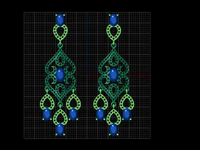 long dangle earrings with oval gemstone Free 3D print model