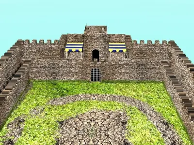 Low Poly Castle with flags Low-poly 3D model
