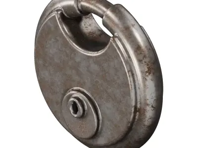 Rusty Steel Round Padlock 3D model