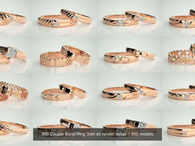 300 Couple Band Ring 3dm stl render detail Part-1 3D Model Pack