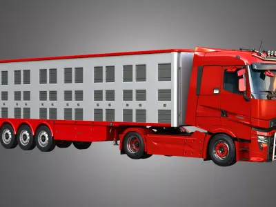 Renault T520 Truck - single axle with Animal Transport Trailer 3D Model Pack