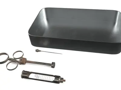 Medical Tool Tray with Syringe Vintage 3D model