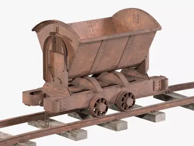 Mine Cart with Rails Low-poly 3D model