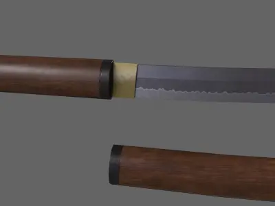 PBR Katana Japanese Sword Dark Wood V3 Low-poly 3D model