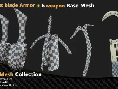 10 Wrist blade Armor and  6 weapon Base Mesh - VOL 07 Low-poly 3D model