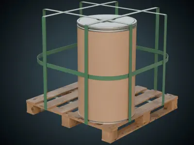Cardboard Barrel And Pallet 1A Low-poly 3D model