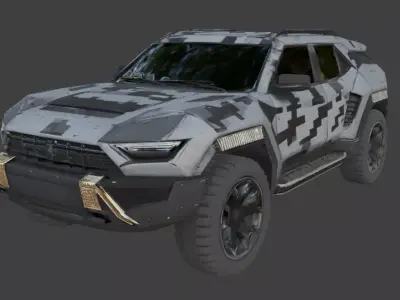 Realistic Sci-Fi Urban Camo SUV Low-poly 3D model