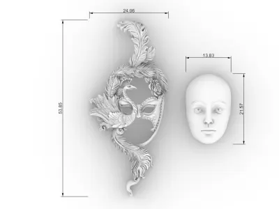 Lady Peacock Venetian Carnival Mask pendant 3D print model