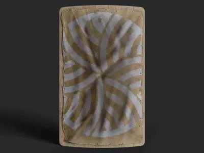 Slavic square leather shield-painted white nordic symbol Low-poly 3D model