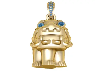 14K Gold Foo DogPendant with Sapphire Eyes 3D print model