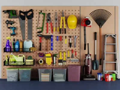 Professional Workshop Tools And Maintenance Pegboard Set 3D model