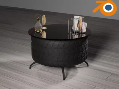 Coffee table with tire decor 3D model