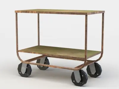 Trolley wooden table on wheels Low-poly 3D model