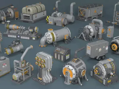 Industrial Units - 20 pieces Low-poly 3D model