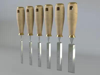 Chisel five wooden screwdrivers 3D model