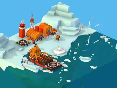 Polar Station North Pole iceboat 3D model