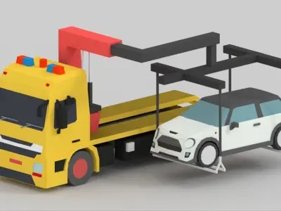 low poly Tow truck Low-poly 3D model