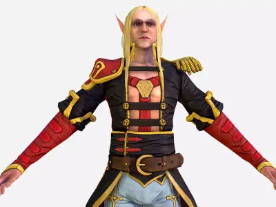 Man White Elf Leather Coat Cavalier Game Character Low-poly 3D model
