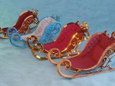 Sleigh wooden with seat 3D model