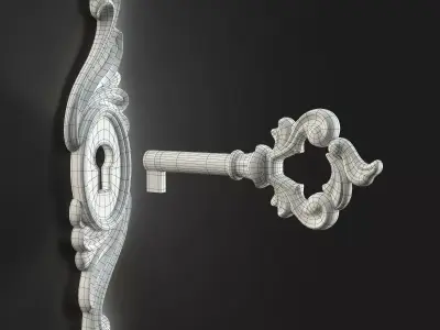Antique Style Key with Decorative Escutcheon 3D model