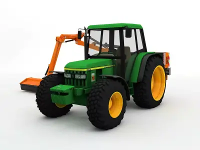 John Deer 6310 Tractor With Mower Arm  Low-poly 3D model