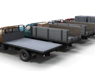 80s Industrial flatbed truck Low-poly 3D model