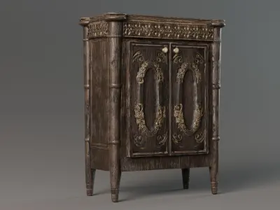 Wooden Antique Dresser Low-poly 3D model