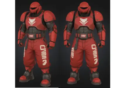 Red Combat Mech Soldier Sci-fi Warriorr Low-poly 3D model