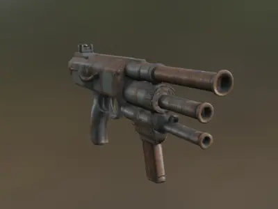 large pistol with 3 cannons 3D model