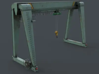 PBR Single Girder Gantry Crane V2 - Green Light Low-poly 3D model