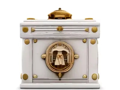 Ornate White and Gold Treasure Chest Low-poly 3D model