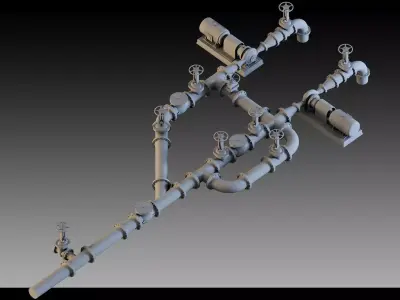 Industrial Pipes - Valves - Modular Pipeline System with Pumps 3D model