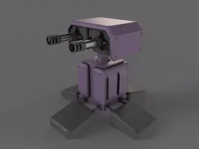 PBR Turret Gun 05 Purple Low-poly 3D model