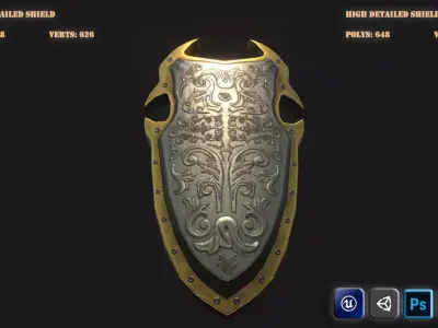 3D Model High Detailed Shield Low-poly 3D model
