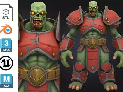 Zombie Warrior Red Armor Low-poly 3D model