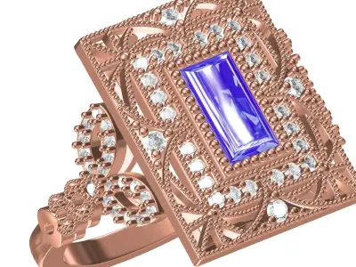 Antique Art Deco Engagement Ring 02 3D print model