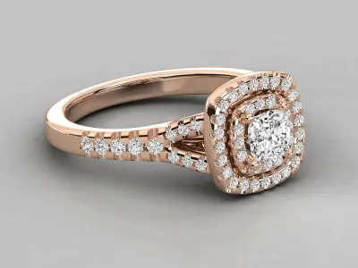 Portuguese Cut Halo diamond Engagement Ring 3D print model