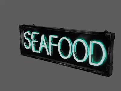 Stylized Neon Signboard - Seafood Restaurant Sign Low-poly 3D model